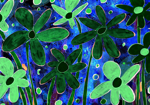 Abstract Blue and Green Florals