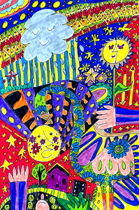 Abstract Doodle Art Smiling Cloud