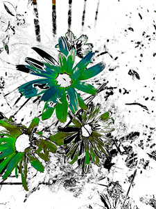 Abstract Bold Green and Black Daises 