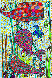 Abstract Doodle Art Whales