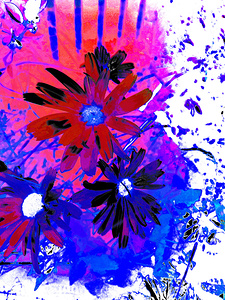 Abstract Daises in Red and Blue 