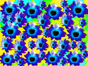 Abstract Vibrant Turquoise Sunflowers