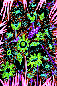 Abstract Neon Floral Design