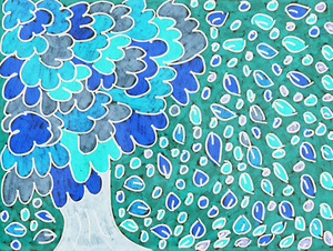 Abstract Blue Oak with Falling Leaves