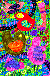 Abstract Doodle Whimsical Birds