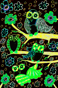 Abstract Vivid Owls