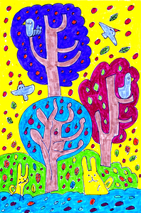 Abstract Doodle Tree Tops Birds