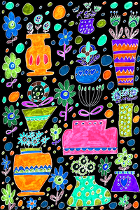 Abstract Flowers in Pots