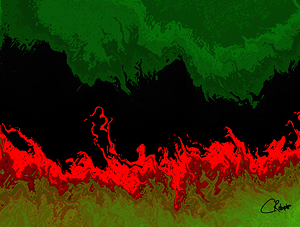 Larger Abstract Green and Red Melting Forest