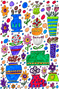 Abstract Doodle Art Flower Vases