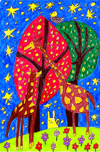 Abstract Doodle Art Giraffes- Mother and Child 
