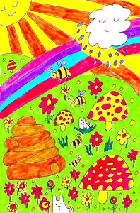 Abstract Doodle Art Honey Bees  