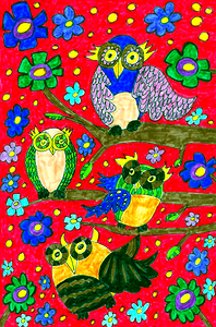Abstract Cute Doodle Art Owls