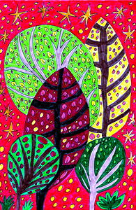 Five Abstract Doodle Trees
