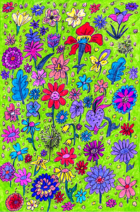 Abstract Colourful Floral Garden