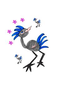 Abstract Blue Doodle Bird