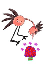 Abstract Doodle Bird and The Mushroom