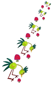 Abstract Doodle Mushrooms and Birds