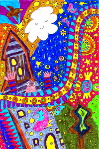 Abstract Doodle Art Golden Tower Moment