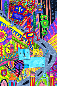 Abstract Colourful Doodle Robots