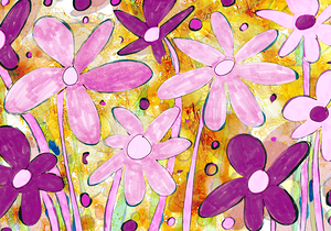 Abstract Purple and Yellow Florals
