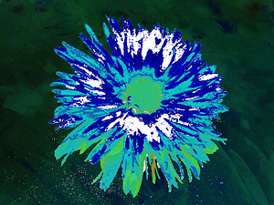 Abstract Vibrant Blue and Green Daisy Flower