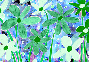 Abstract Green and Blue Florals