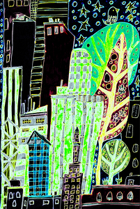Abstract Vibrant Cityscape at Night