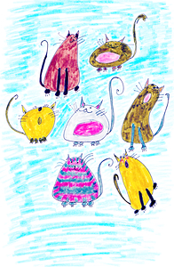 Abstract Coloured Doodle Cats