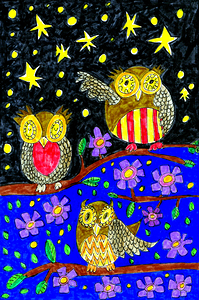 Abstract Doodle Art Night Owls