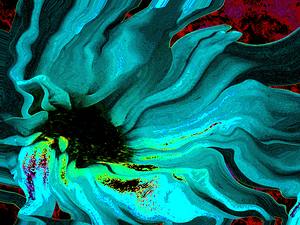 Abstract Daisy in Vibrant Blues and Greens