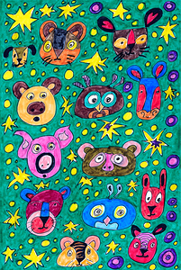 Abstract Doodle Art Colorful Characters