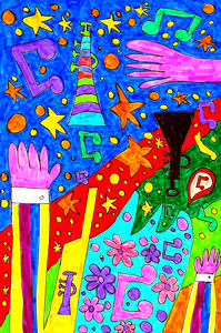 Abstract Doodle Art Musical Notes 