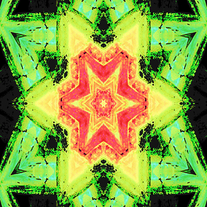 Abstract Vibrant Green and Red Kaleidoscope Star