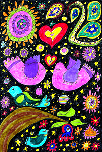 Abstract Doodle Love Birds
