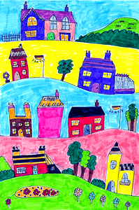 Abstract Colourful Doodle Houses
