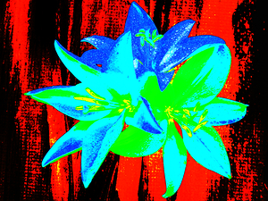  Abstract Blue and Green Trio of Lilies