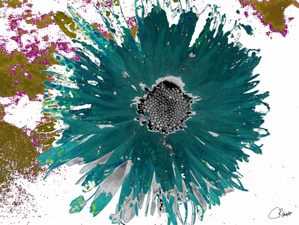 Abstract Green Daisy with a Black Centre on a Coloured Abstract Background