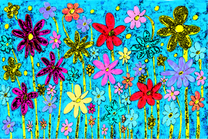 Abstract Vibrant Floral Display on a Blue Background