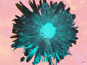 Green Hues  Daisy on a Pink  Abstract Background 