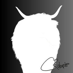 White Highland Cow Silhouette on Black and Grey Background  