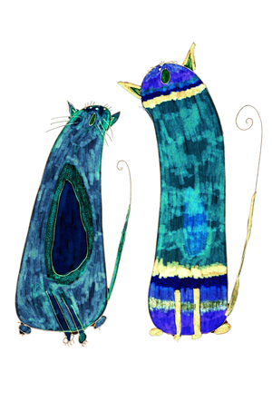 Abstract Green and Blue Singing Cats