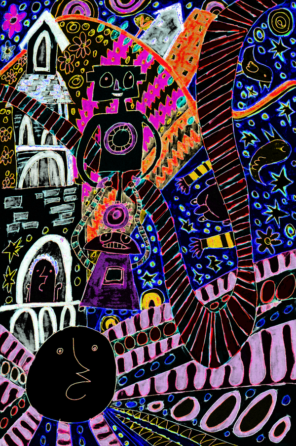 Abstract Vibrant Robots Print