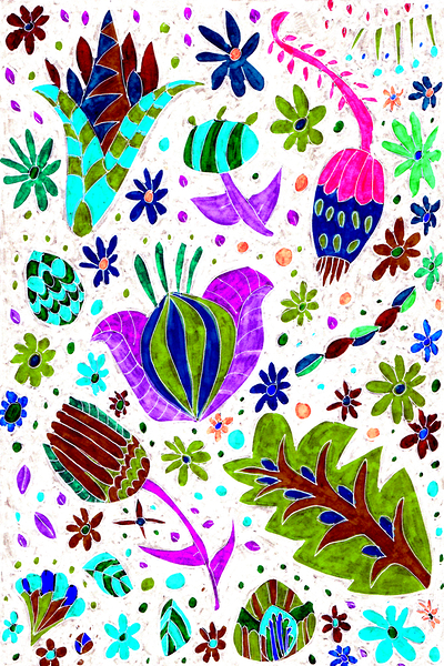 Abstract Vibrant Whimsical Flowers Print