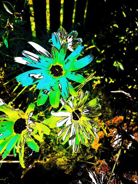 Abstract Blue and Green Daises Print