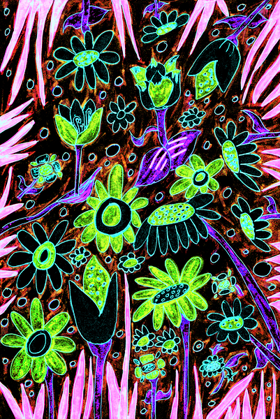 Abstract Neon Floral Design Print