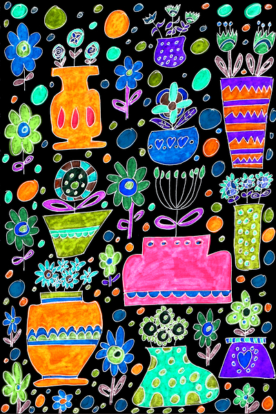 Abstract Flowers in Pots Print