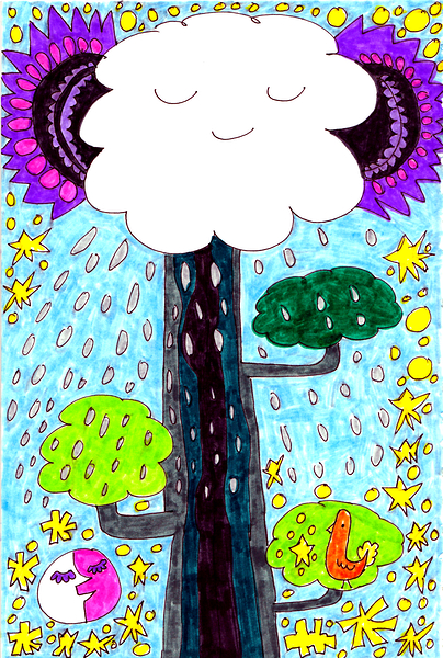 Abstract Doodle Art Cloud Burst  Print