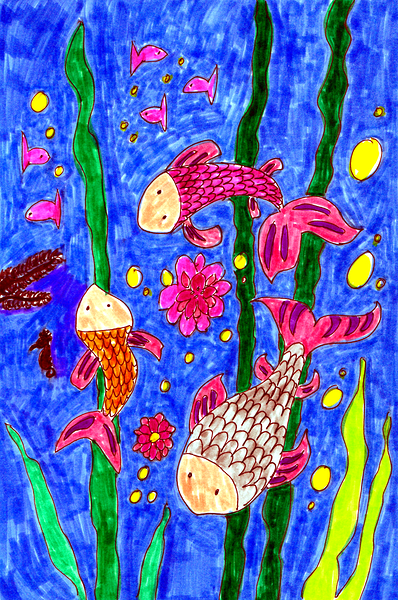 Abstract Doodle Art Fish Print