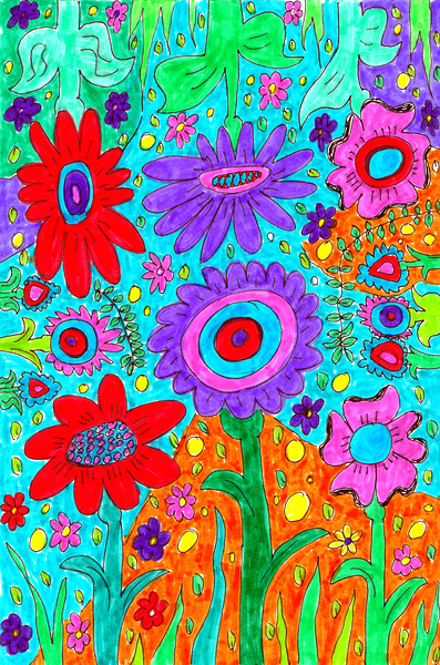 Abstract Flowers on a Coloured Background Print